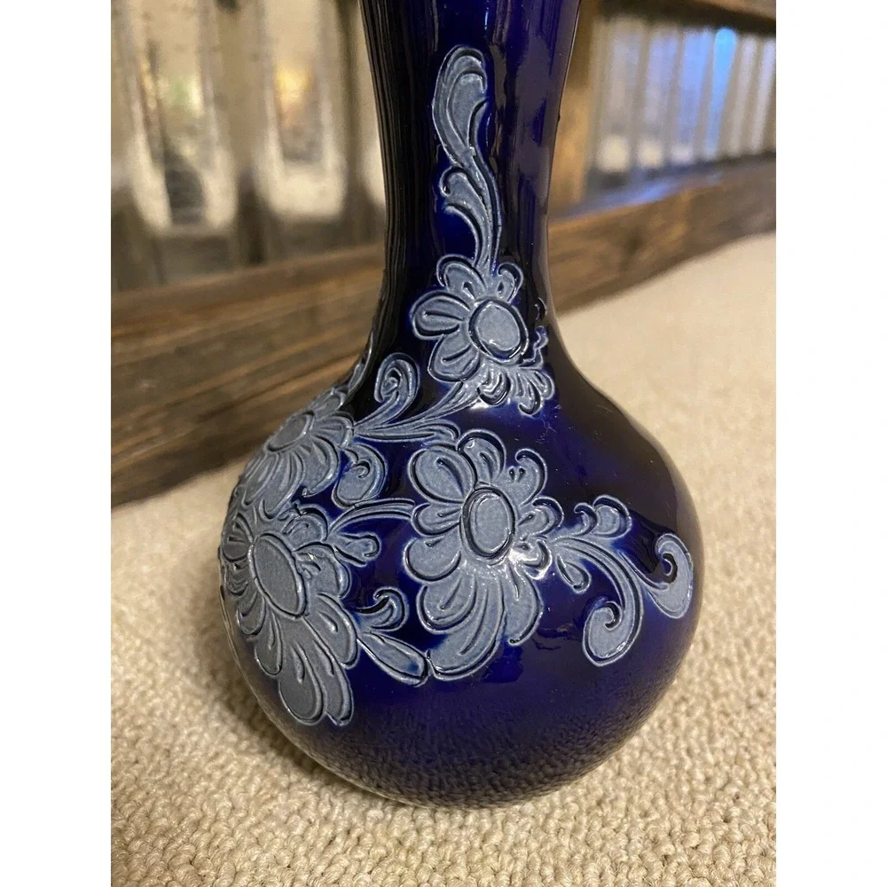 Remmy Fils Betschdorf Alsace France Salt Glazed Vase SIGNED Etched Blue Elegant